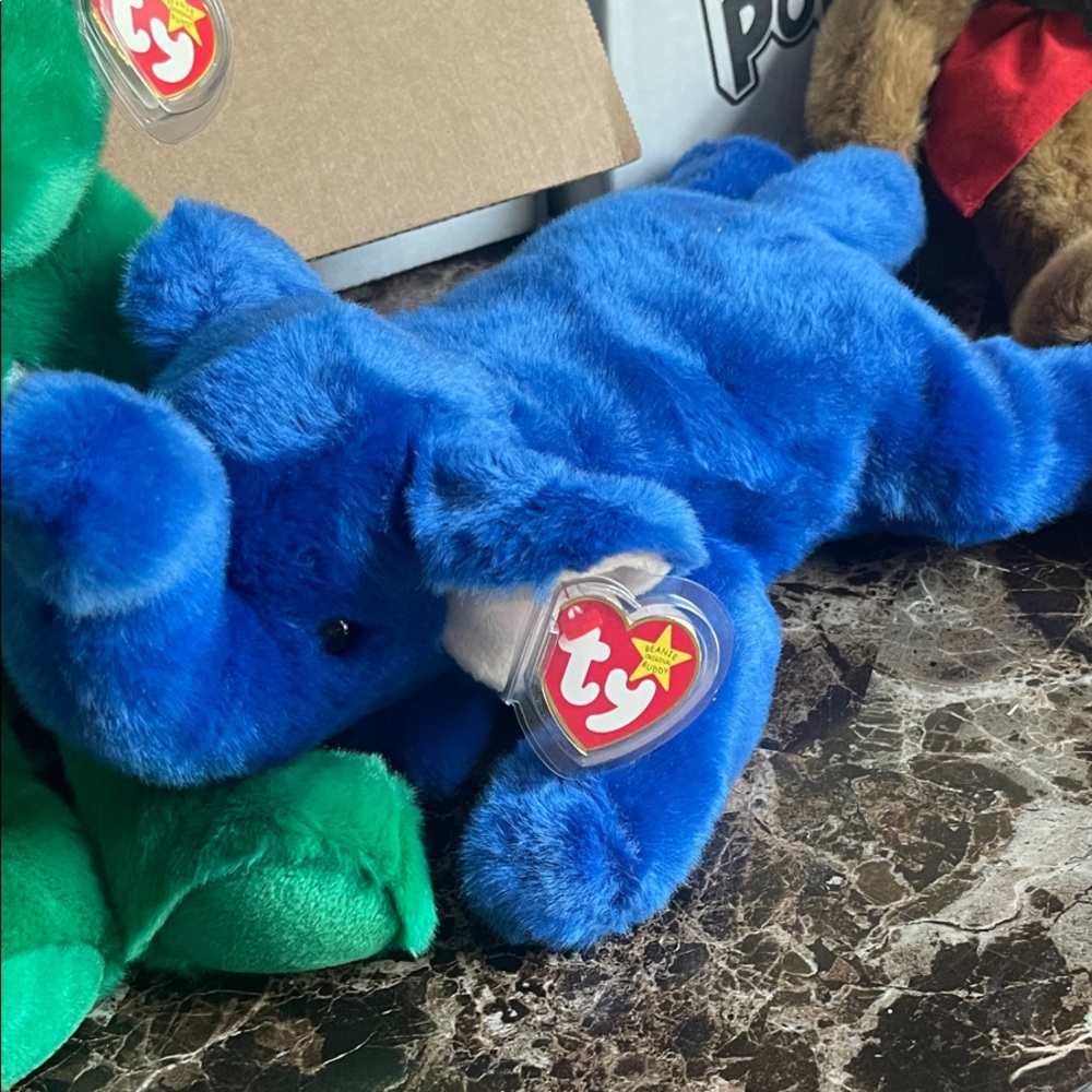 Ty Royal Blue Elephant Plush (L)